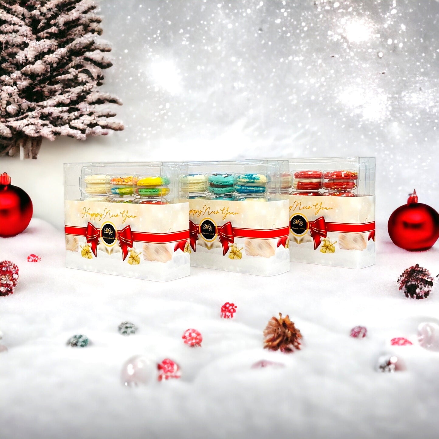 12 Pack Happy New Year Customizable Assortment with Clear Gift Box | Perfect for ringing in the New Year festivities - Macaron Centrale12 Assortment