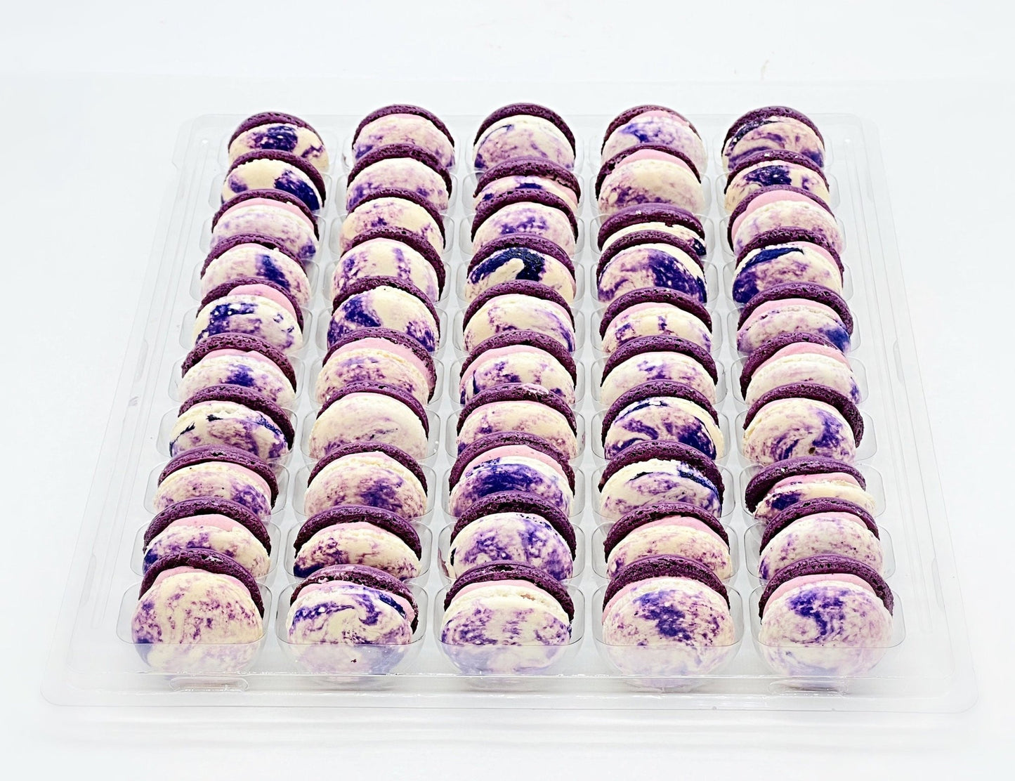 50 Pack Ube White Chocolate French Macaron Value Pack - Macaron Centrale