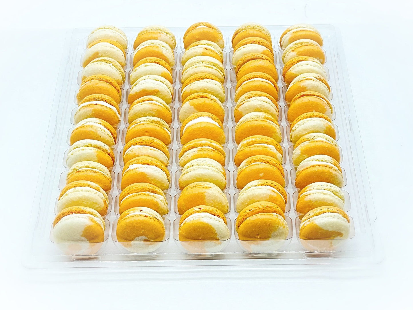 50 Pack White Chocolate Apricot French Macaron Value Pack - Macaron Centrale