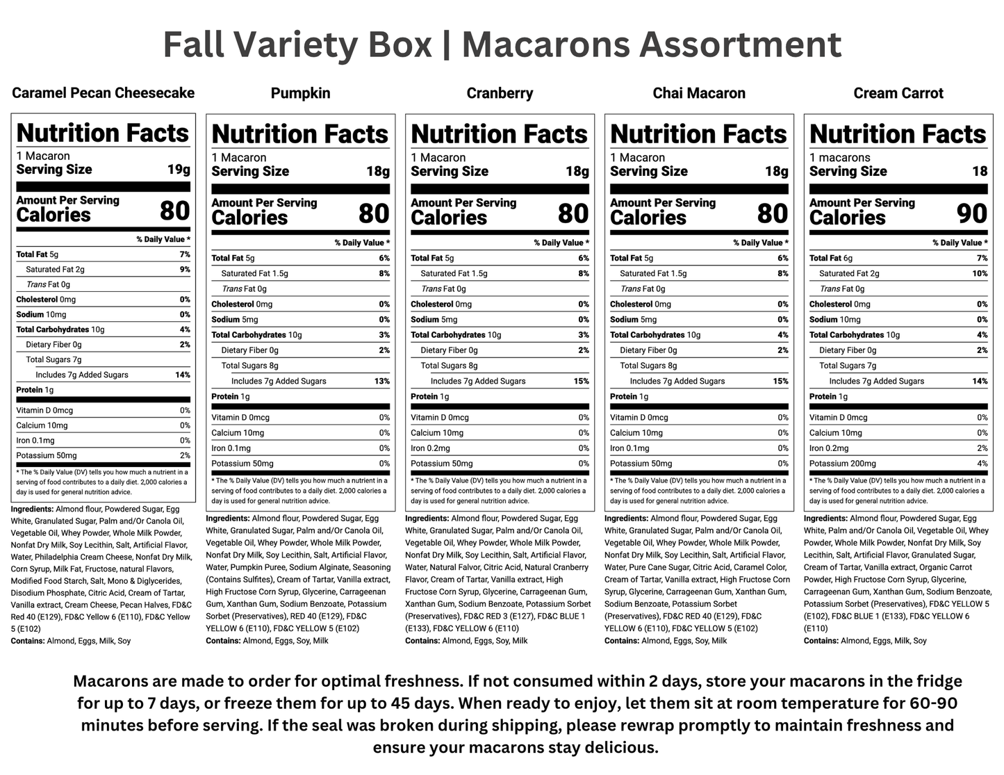 Fall Macaron Variety Pack – 50 French Macarons (10 Each Flavor)