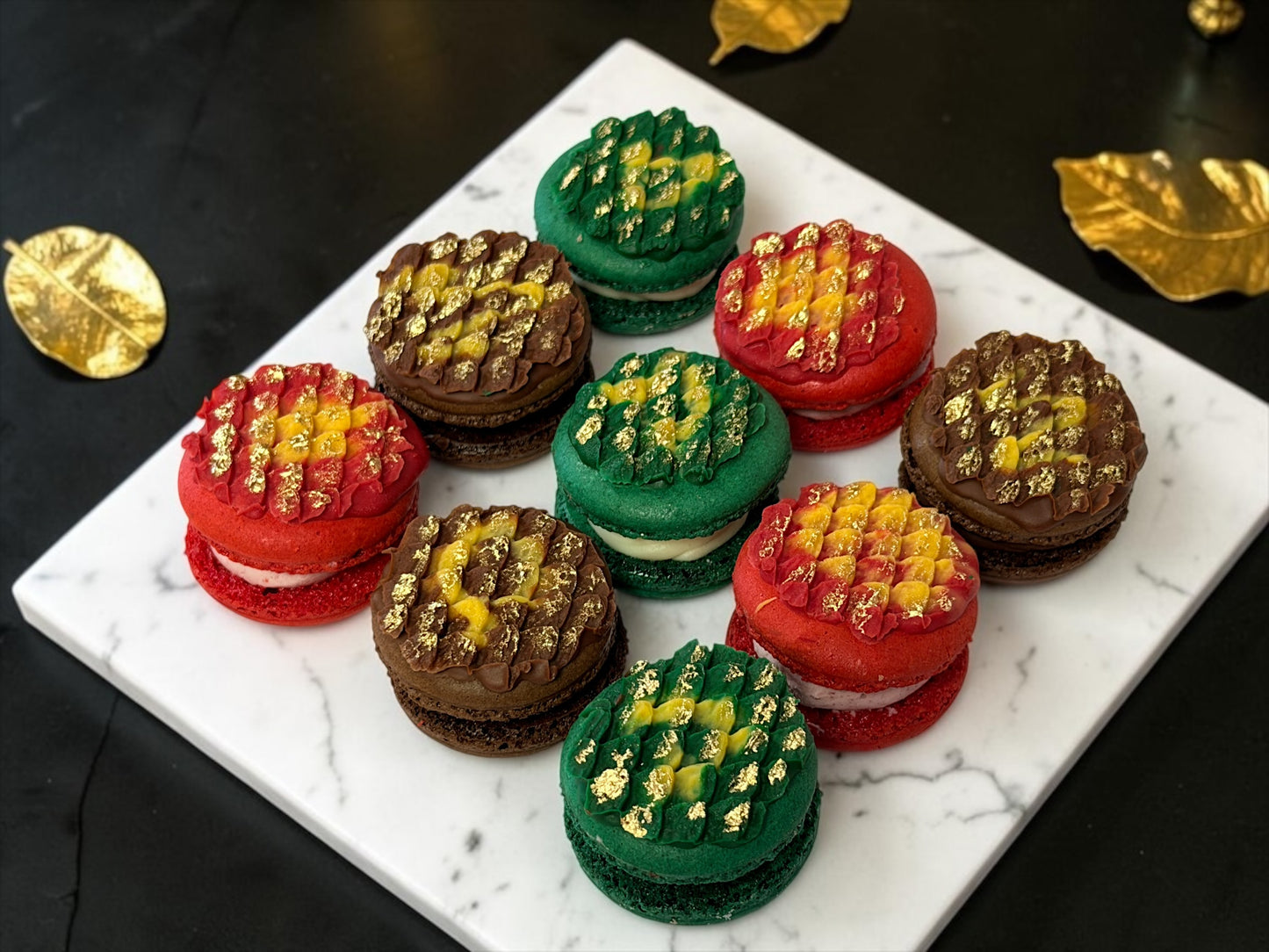 Gilded Dragon Scale French Macarons
