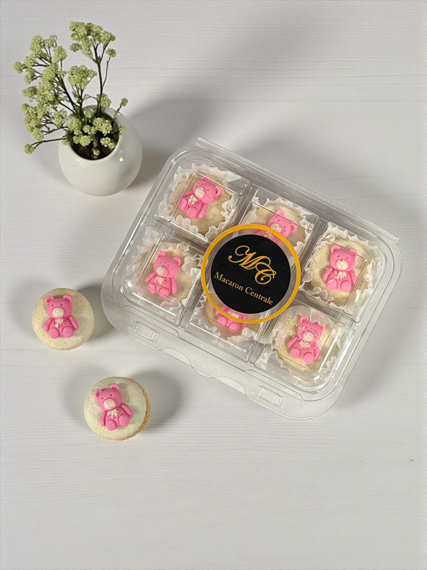 Pink Teddy Macarons – Adorable French Cookies for Baby Birthdays or Party Favors