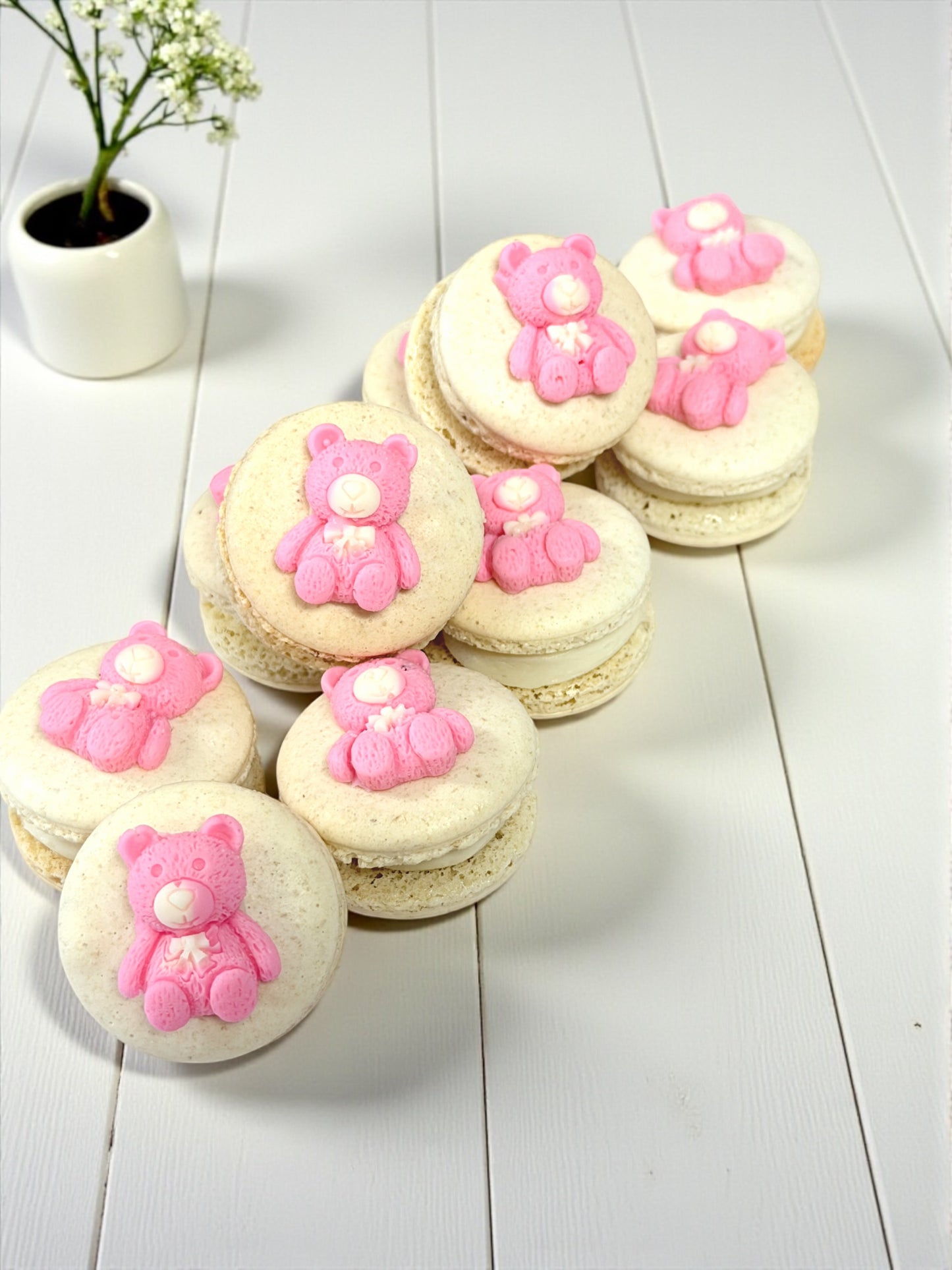 Pink Teddy Macarons – Adorable French Cookies for Baby Birthdays or Party Favors