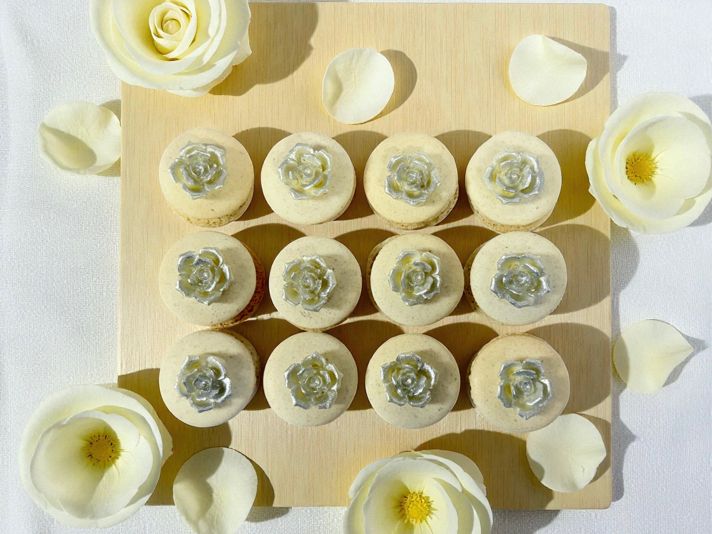 Silver Bloom Macarons | Hand-Crafted Rose Charm Set