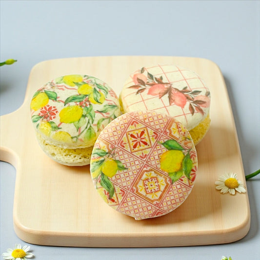 Amalfi Rosé Lemon Macarons – Pink & Yellow Citrus Tile Cookies with Custom Flavors or Lemon Cream Cheese - Macaron Centrale6 Pack