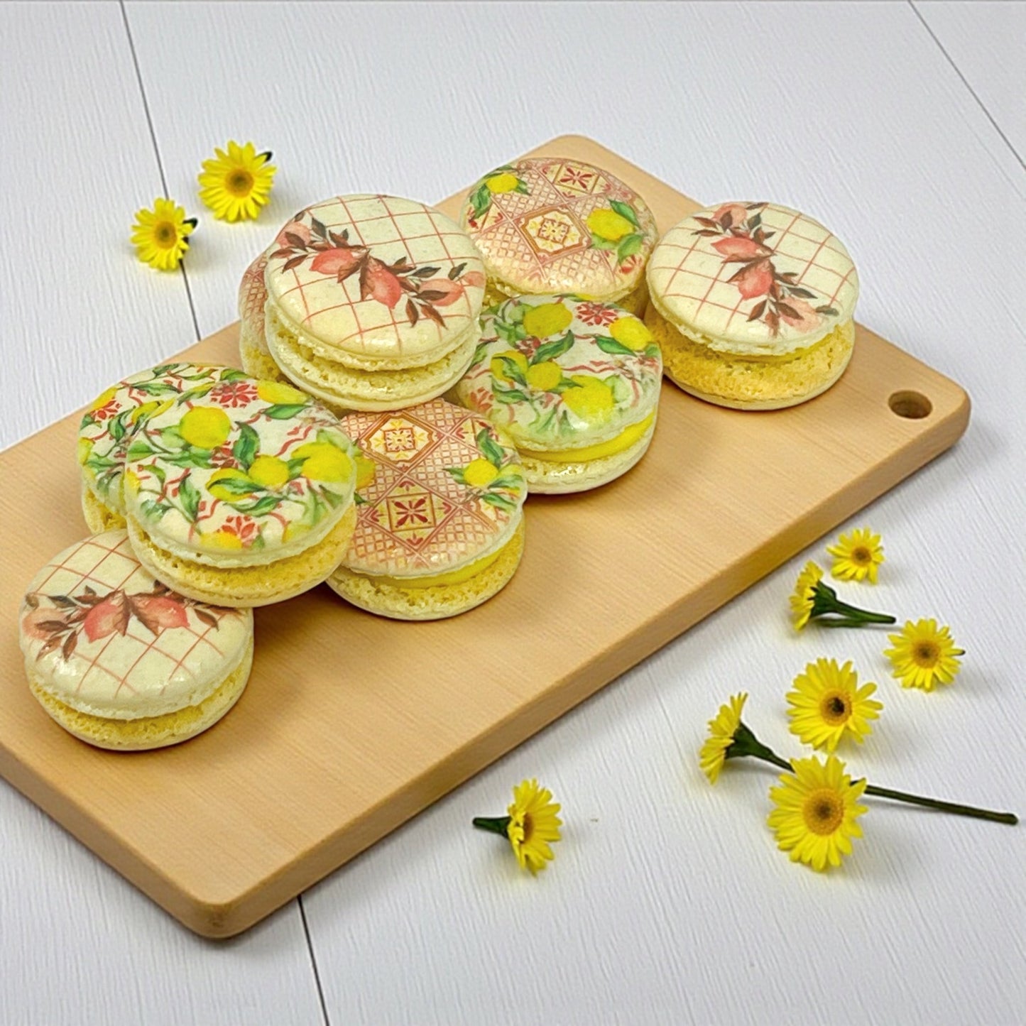 Amalfi Rosé Lemon Macarons – Pink & Yellow Citrus Tile Cookies with Custom Flavors or Lemon Cream Cheese - Macaron Centrale6 Pack