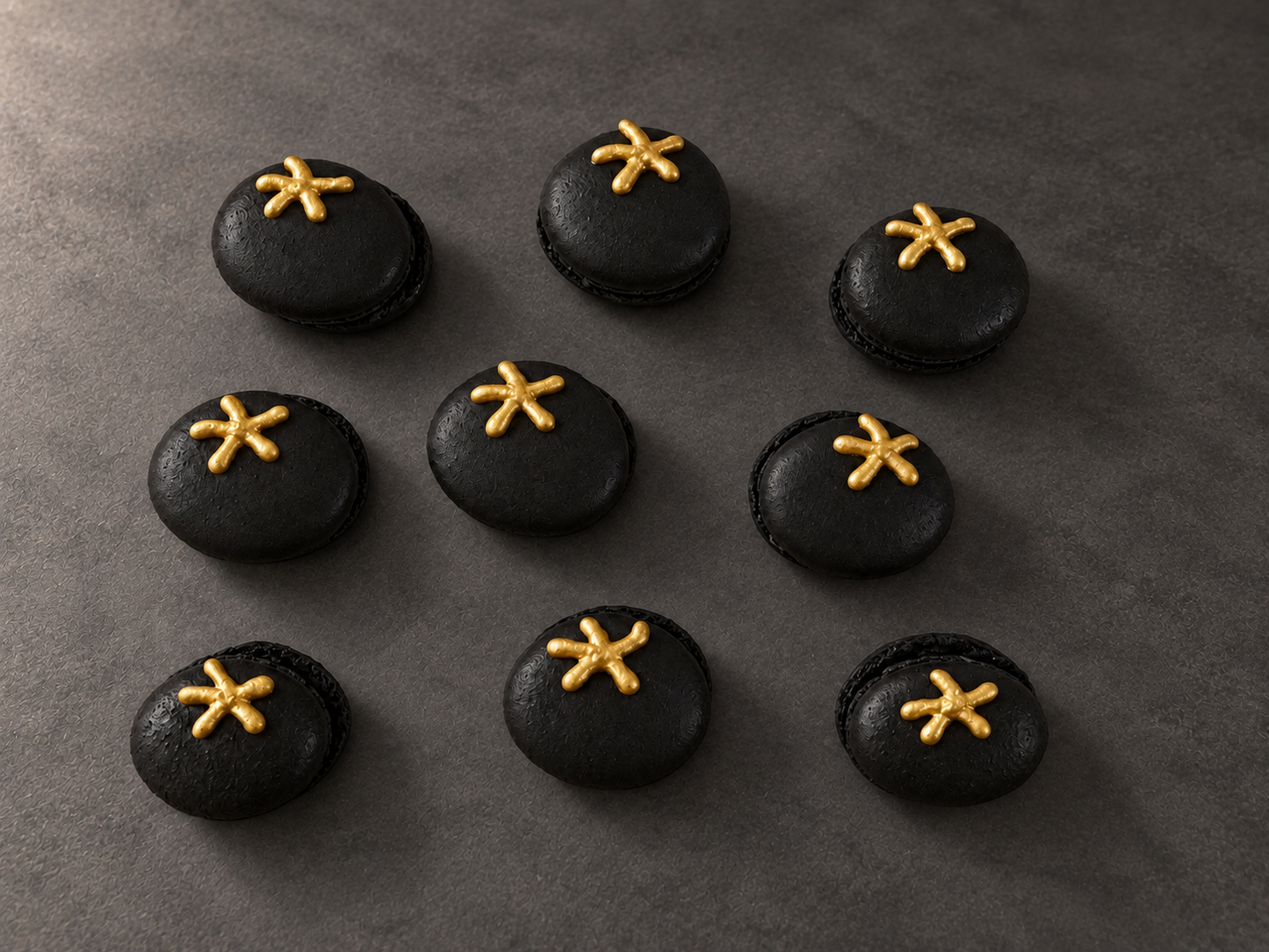 Gilded Midnight Tomato Macarons