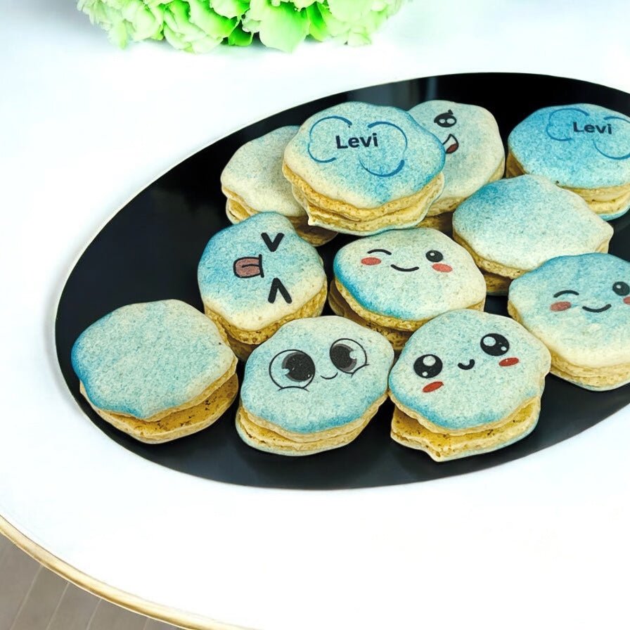 Blue Cloud Cutie Macarons – Sweet Faces for Baby Showers & Parties - Macaron CentraleClassic12 Pack