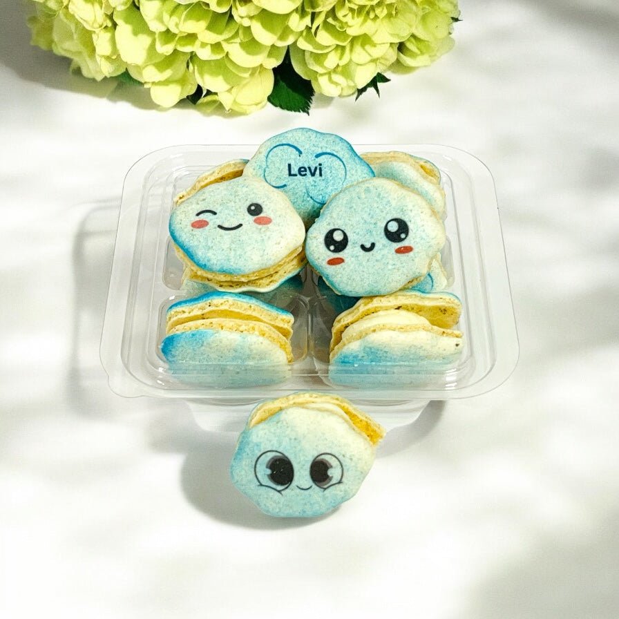 Blue Cloud Cutie Macarons – Sweet Faces for Baby Showers & Parties - Macaron CentraleClassic12 Pack