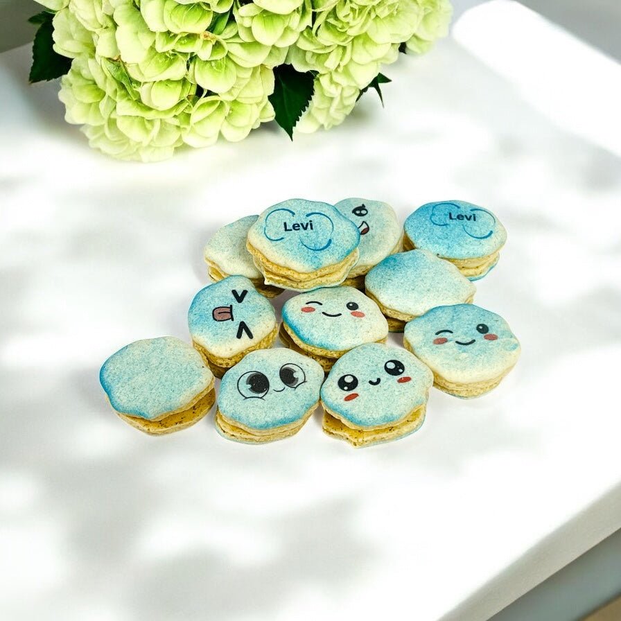 Blue Cloud Cutie Macarons – Sweet Faces for Baby Showers & Parties - Macaron CentraleClassic12 Pack