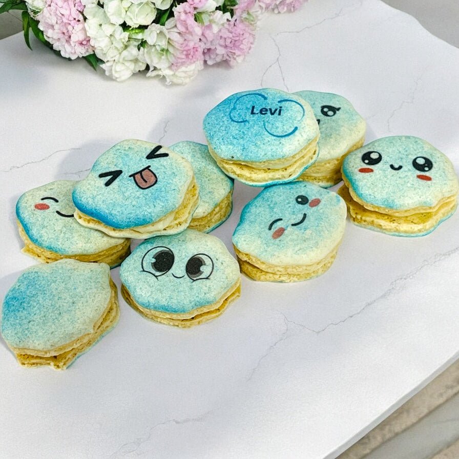 Blue Cloud Cutie Macarons – Sweet Faces for Baby Showers & Parties - Macaron CentraleClassic12 Pack