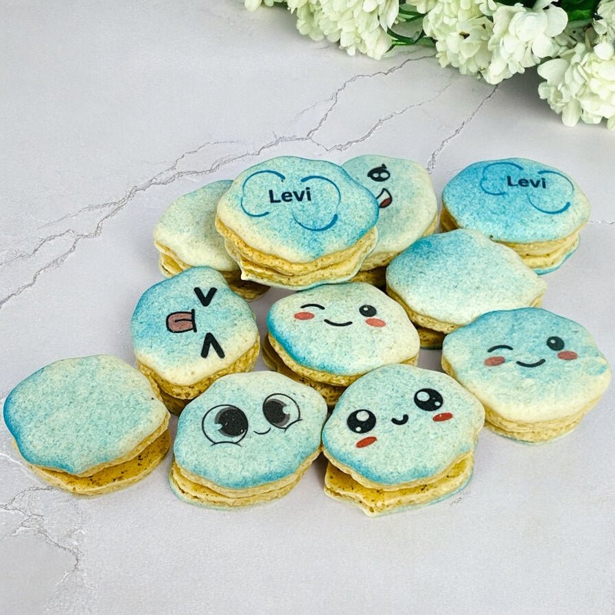 Blue Cloud Cutie Macarons – Sweet Faces for Baby Showers & Parties - Macaron CentraleClassic12 Pack