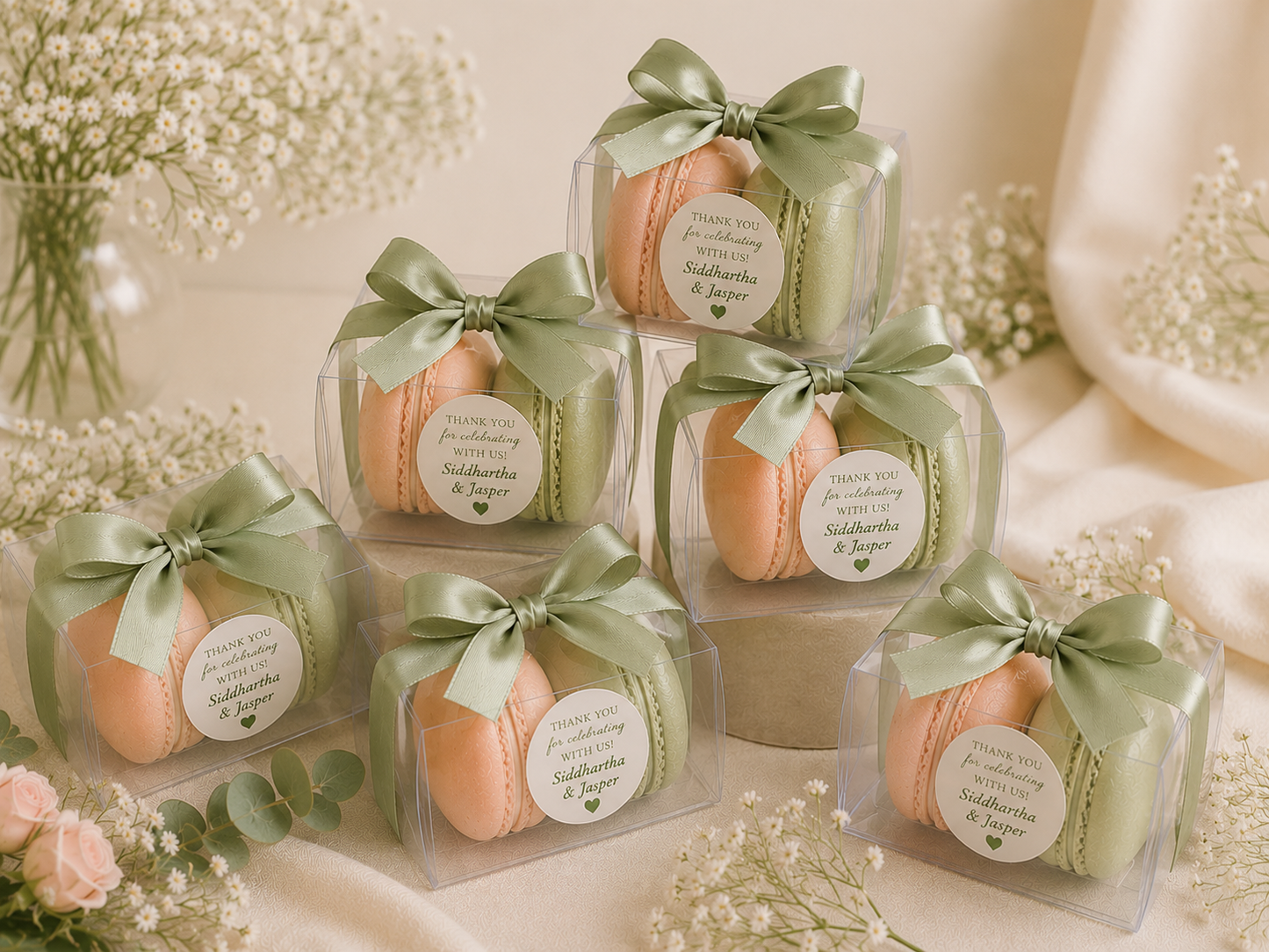 Blush & Sage Wedding Favor Macaron Gift Boxes
