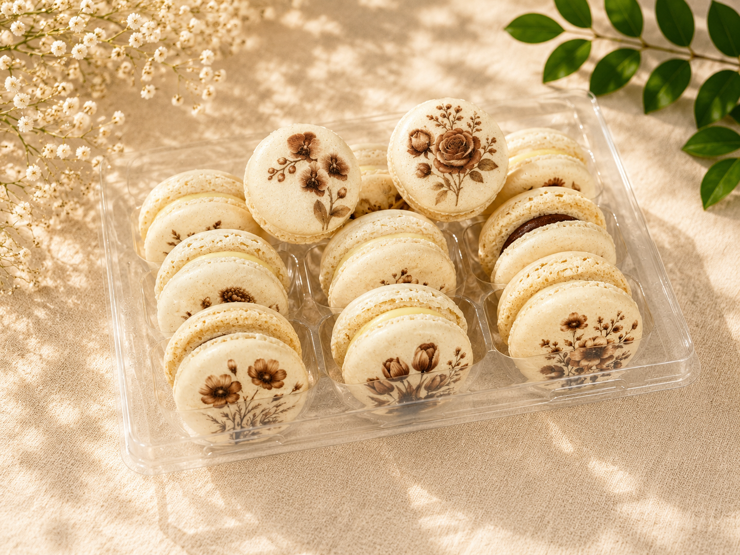 Brown Flower French Macaron Set
