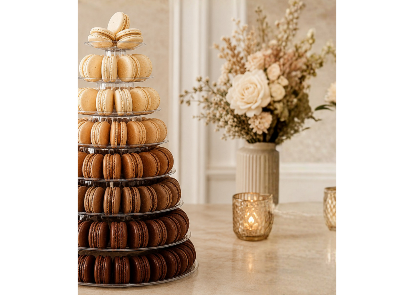 Brown Ombre Macaron Tower | Wedding Dessert Tower | Macaron Display for Weddings, Showers & Elegant Events