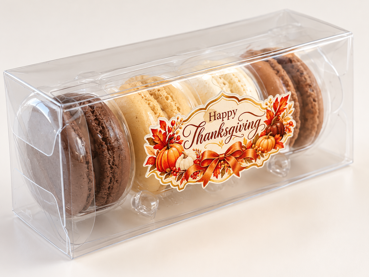 Thanksgiving Macaron Gift Box | 4 French Macarons | Fall Party Favors | Friendsgiving Gifts | Autumn Dessert Favors | Thanksgiving Treats