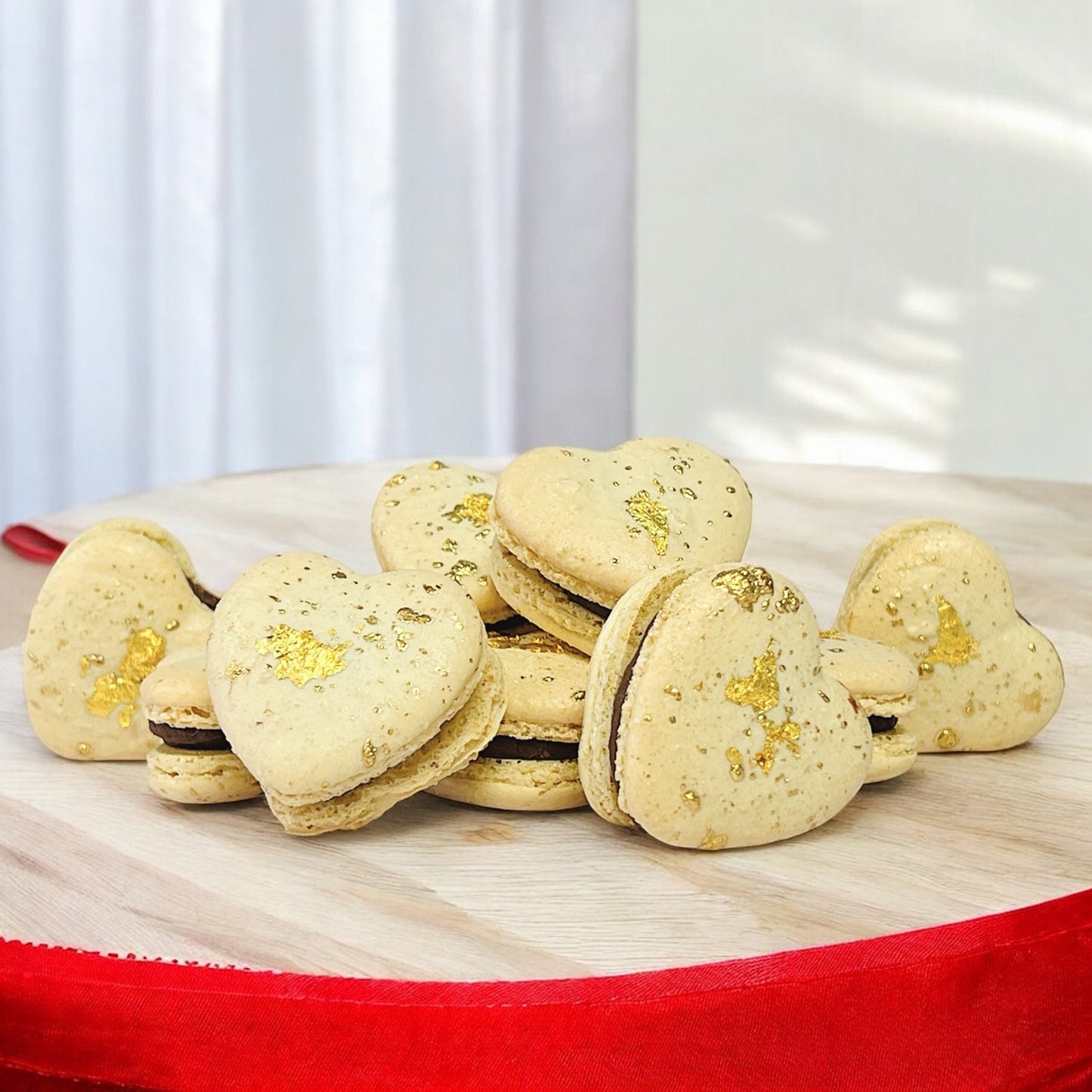 Elegant White Heart Macarons with 24K Gold Leaf - Macaron CentraleValentine'sDefault (Butterscotch)12 Pack