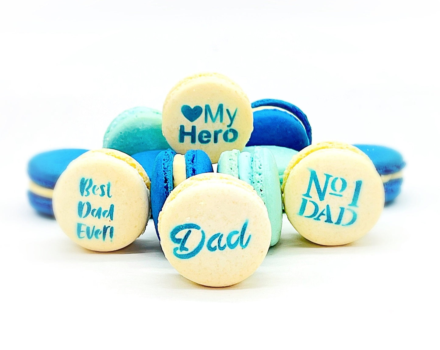 French Macaron Gift Set for Dad | 12 Pack Assortment Vanilla, Blueberry and Blue Caramel - Macaron Centrale