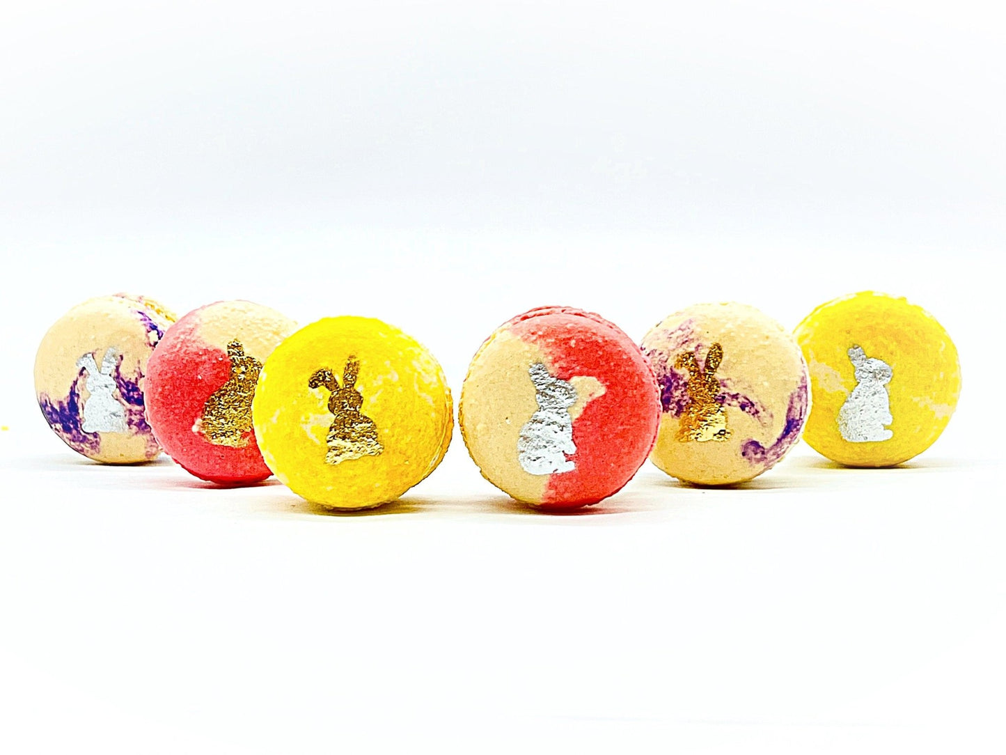French Macaron Pastel Bunny Set | Gold and Silver Decorated | Available in 6, 12 & 24 pack - Macaron Centrale6 Pack