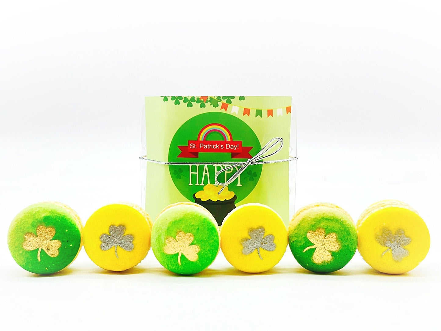 Gold and Silver Shamrock French Macaron Set | Perfect for upcoming St. Patrick's Day Celebration - Macaron Centrale6 Pack