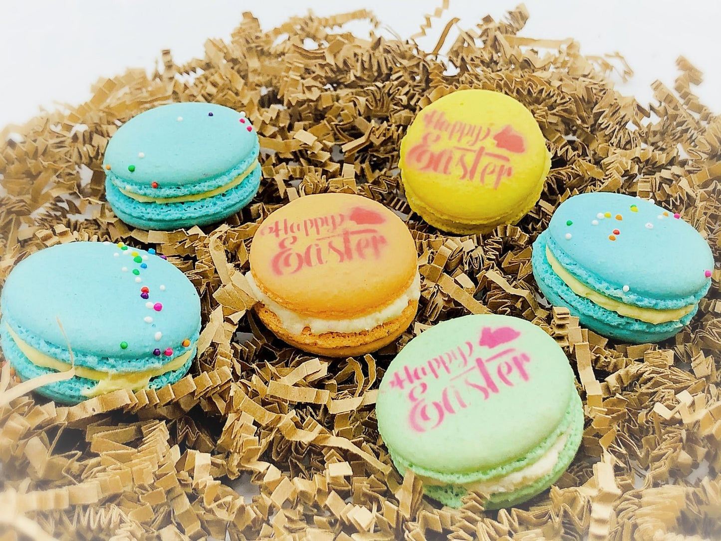Happy Easter Value Pack | 6 Macarons | Orange Cream, Apple, Lemon, Green Rainbow Macarons - Macaron Centrale
