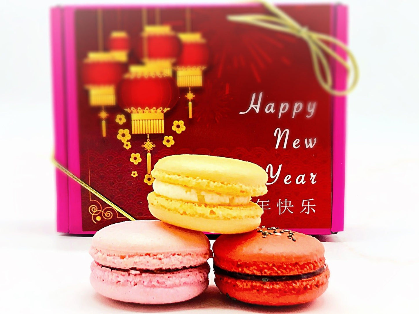 Happy Lunar New Year Set | 6 Pack Macaron | Orange Cream, Strawberry, Raspberry - Macaron Centrale