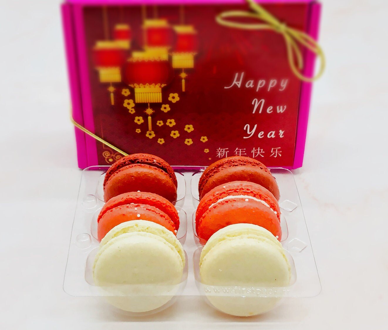 Happy Lunar New Year Set | 6 Pack Macaron | Vanilla, Blood Orange, Red Velvet Macarons - Macaron Centrale