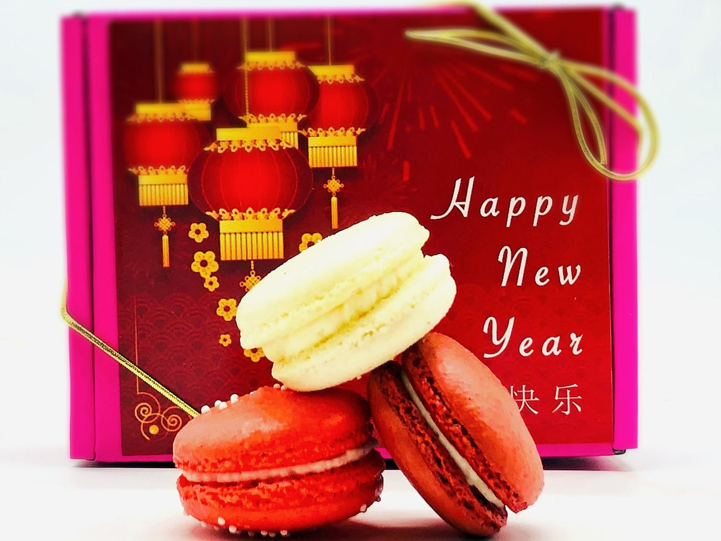 Happy Lunar New Year Set | 6 Pack Macaron | Vanilla, Blood Orange, Red Velvet Macarons - Macaron Centrale