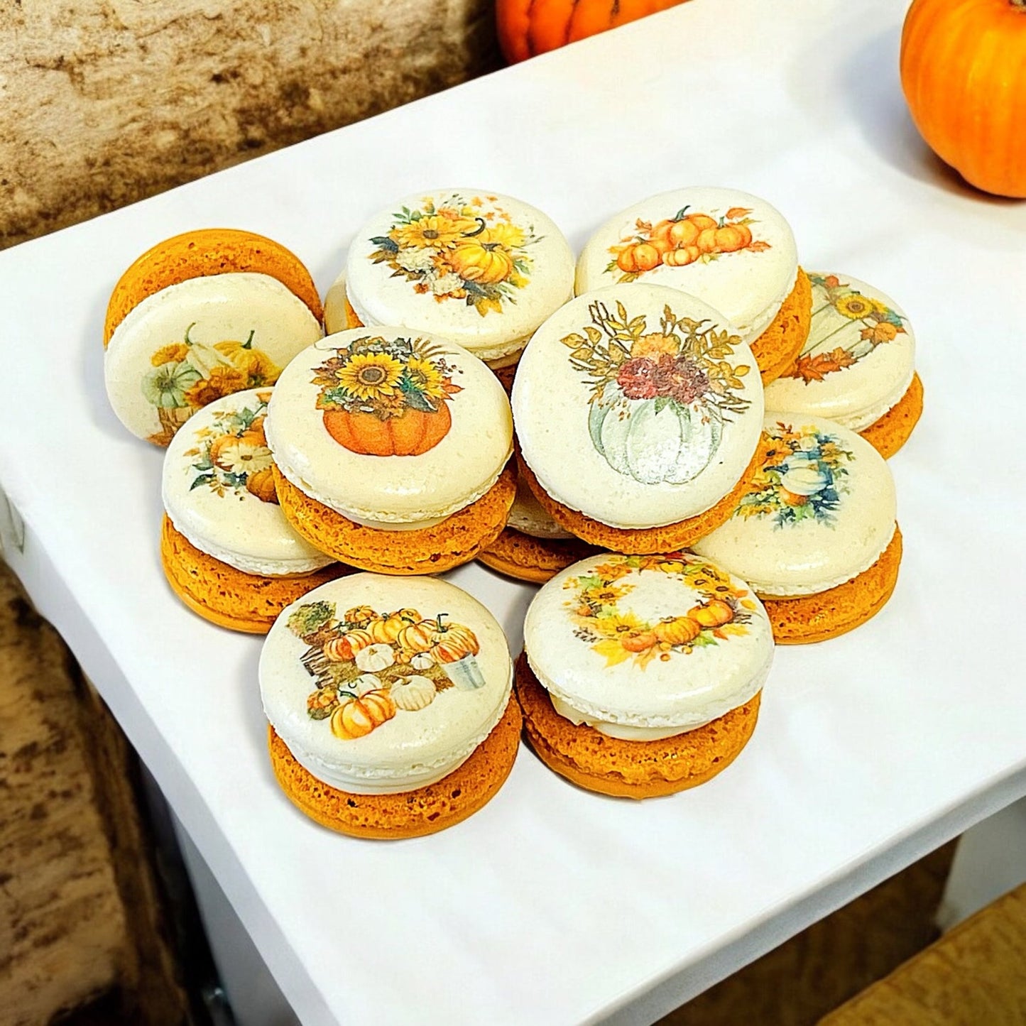 Harvest Dreams Collection | Pumpkin Patch Delight French Macarons - Macaron CentraleFall6 Pack