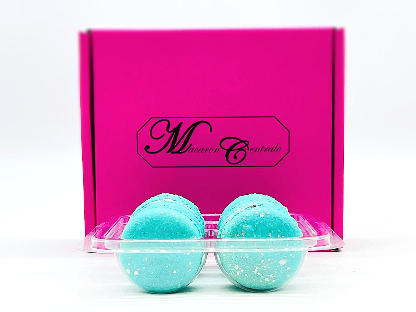 Luxe Mac | Sky Blue Macaron with Silver Splatter | Available in 6, 12 and 24 Pack - Macaron Centrale6 Pack