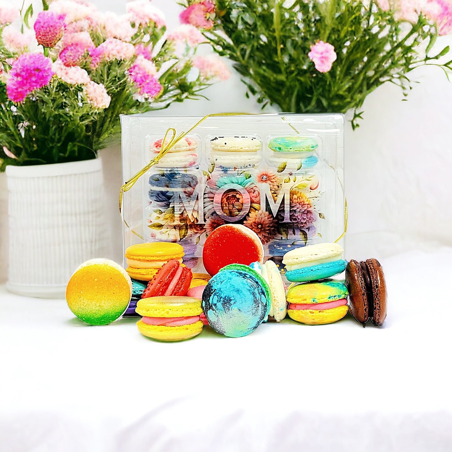 MOM | 12 Pack Assortment French Macarons | Each macaron is labeled with its flavor for easy identification - Macaron Centrale