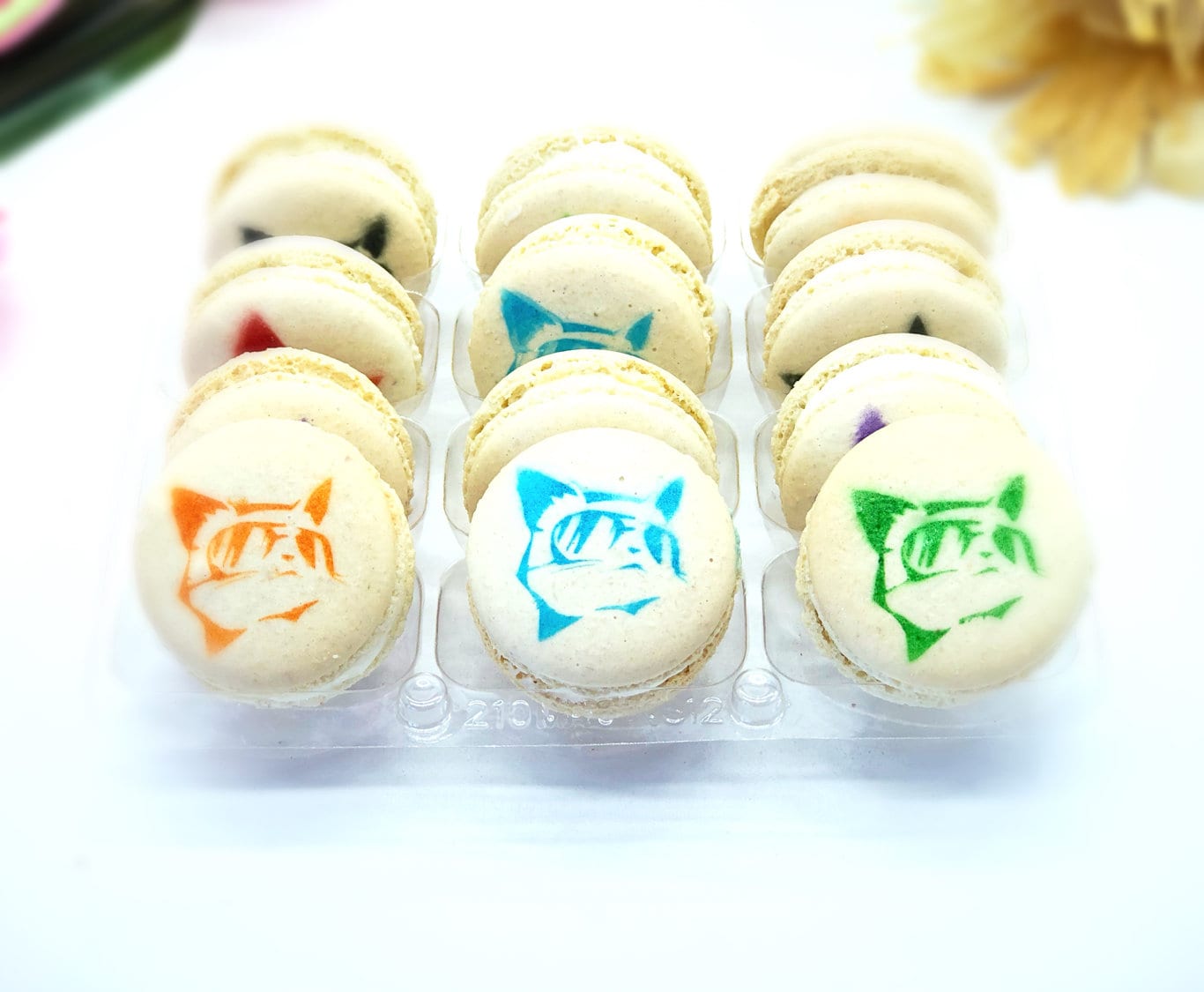 Novelty Macarons | Edible Spray Paint (Cat in Sun Glasses)… - Macaron Centrale6 pack