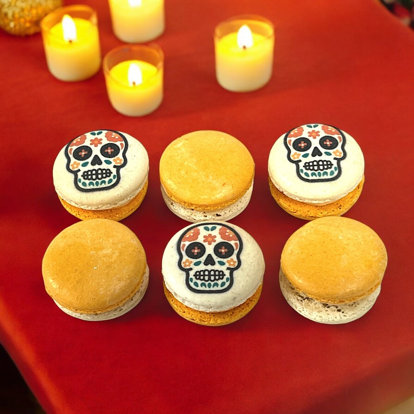 Orange Day of the Dead Macarons - Macaron CentraleHalloween6 Pack