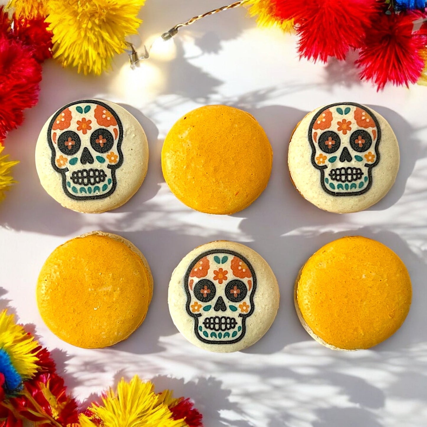 Orange Day of the Dead Macarons - Macaron CentraleHalloween6 Pack
