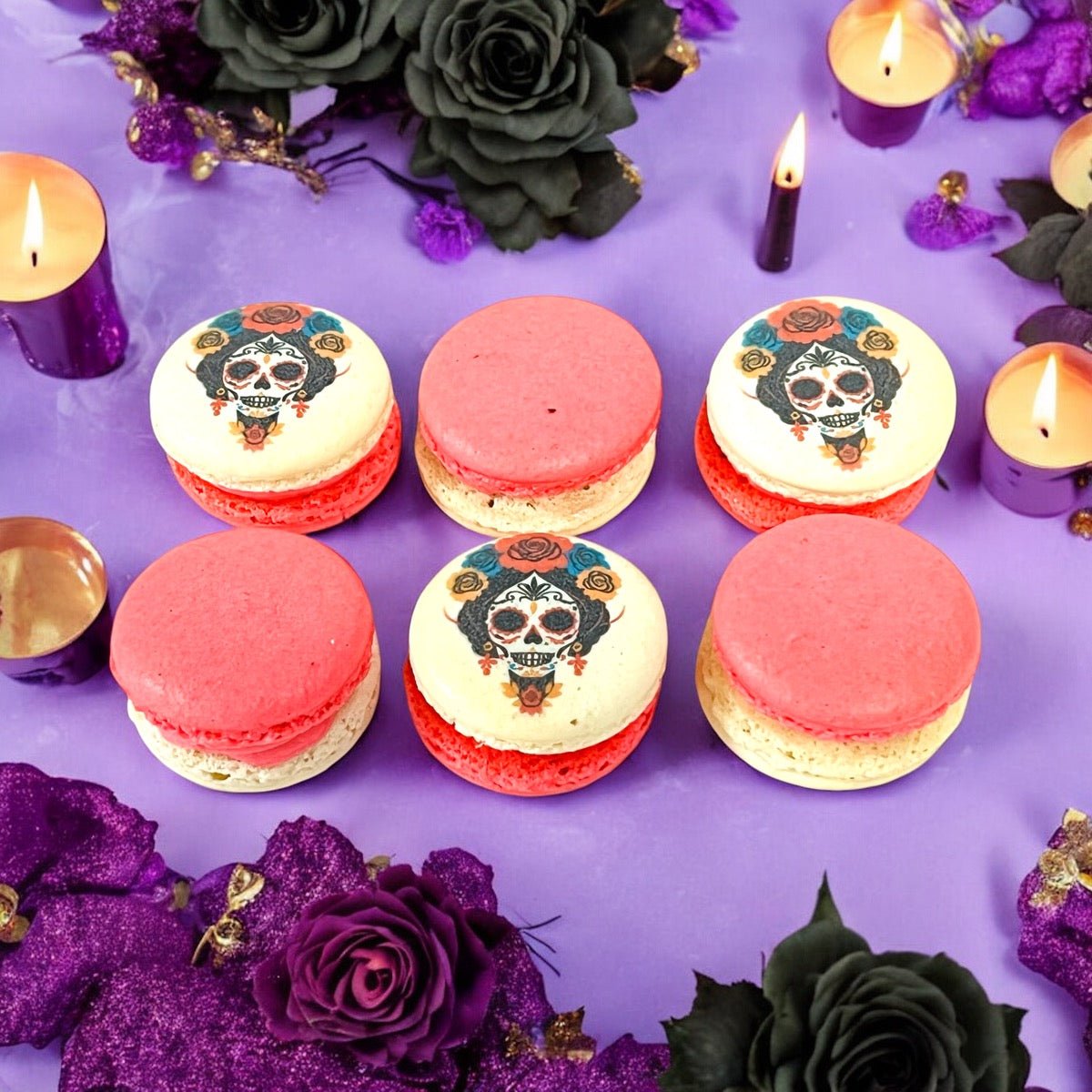 Pink Day of the Dead Macarons - Macaron CentraleHalloween6 Pack