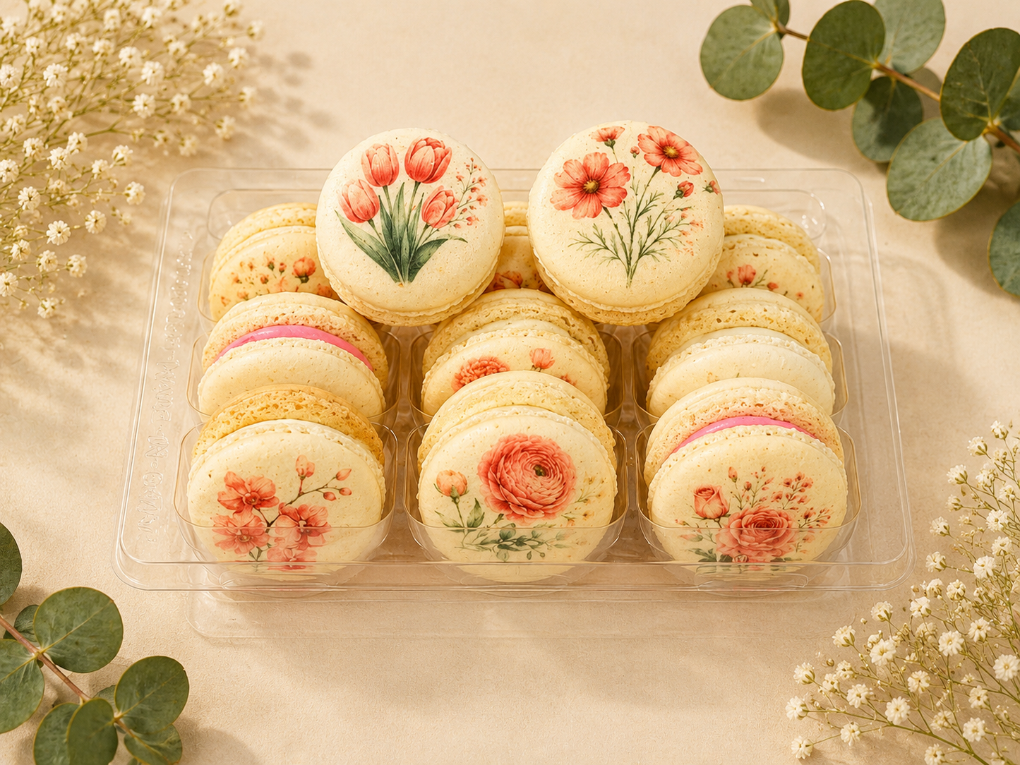 Pink Flower French Macaron Set