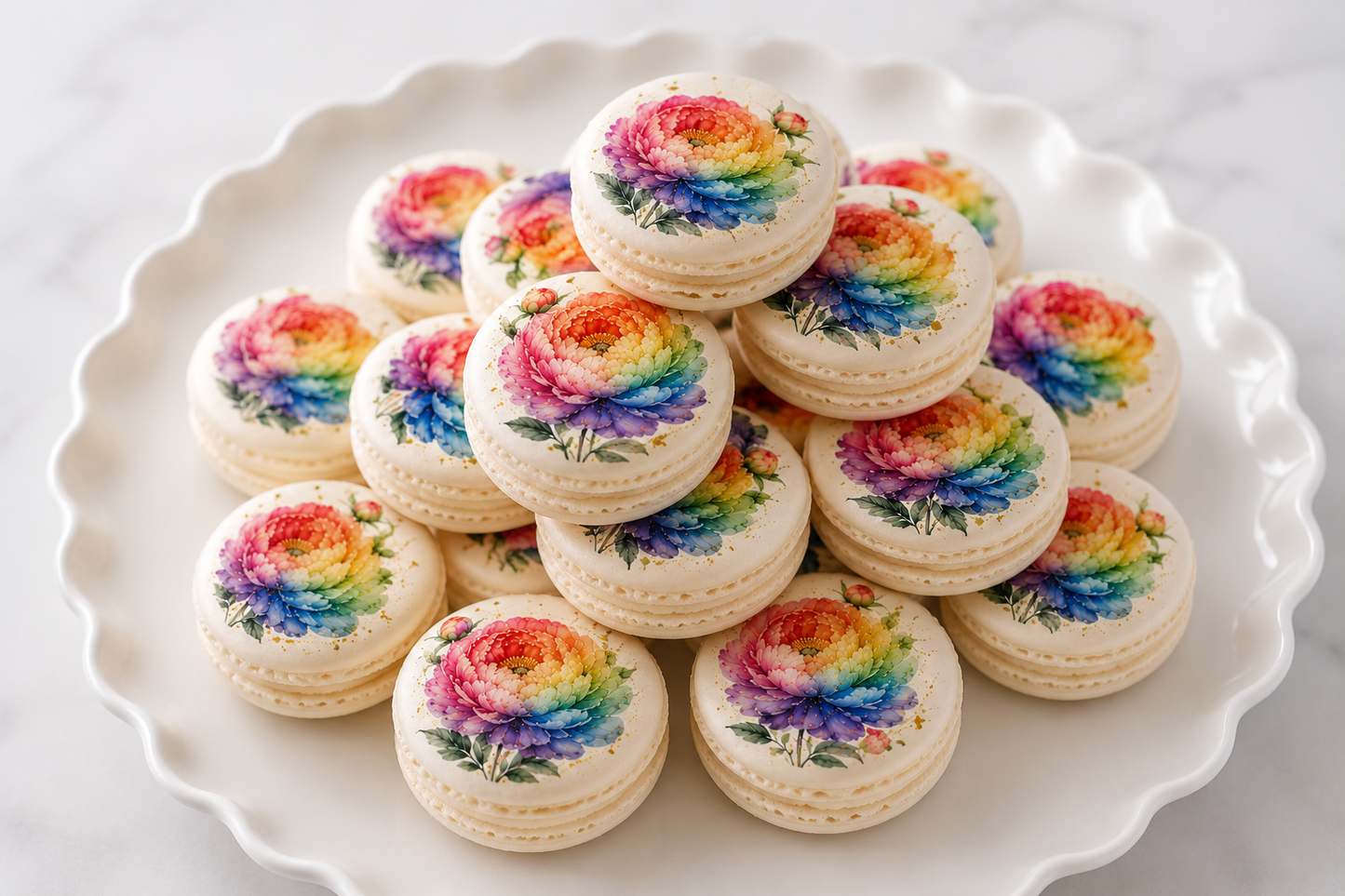 Rainbow Peonies French Macarons