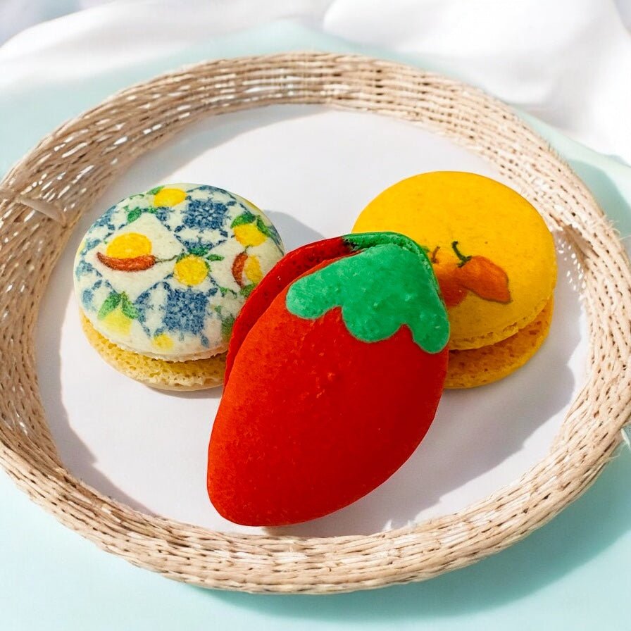 The Ultimate Firecracker Dessert Tower – Sweet & Spicy! - Macaron Tower Included - Macaron CentraleSpricy Lemon | Peach Habanero | Strawberry Rhubarb Chili3 Tiers