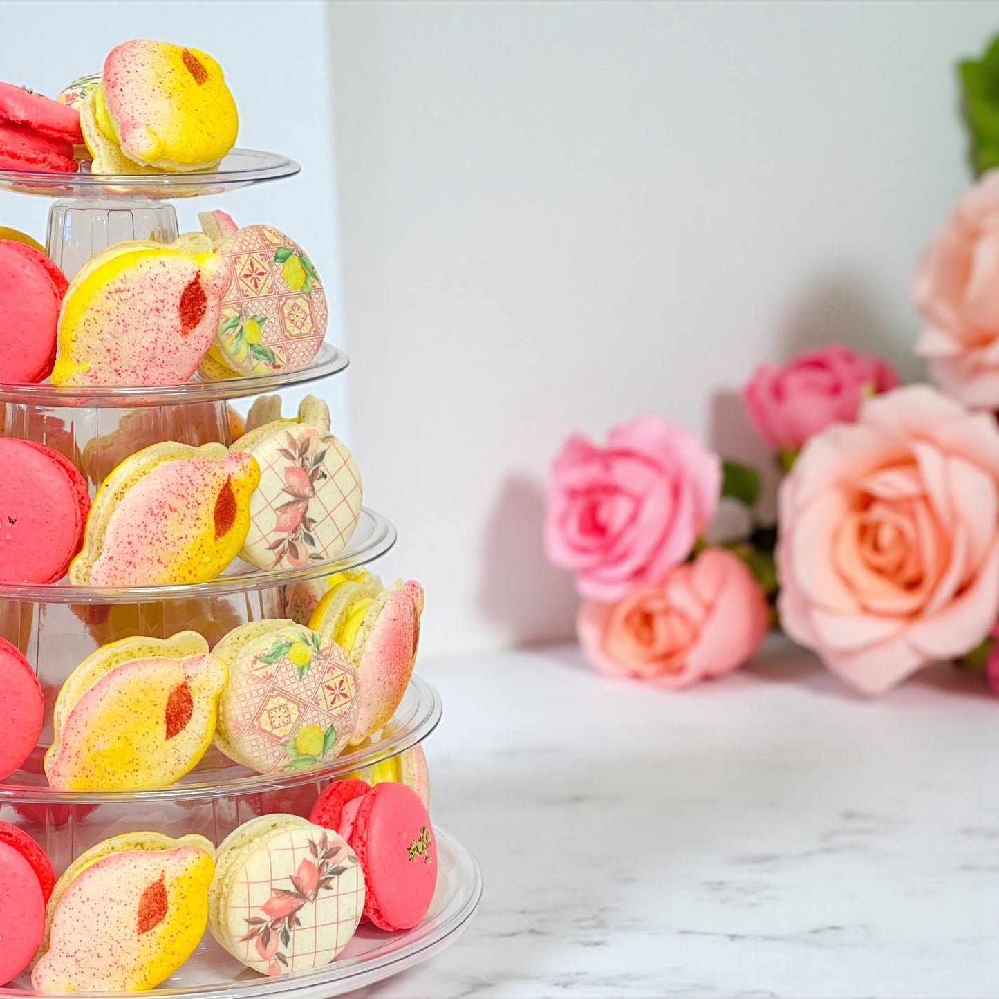 The Ultimate Lemon Blossom Macaron Tower - Macaron Tower Included - Macaron CentraleDefault Flavors | Lemon - Lemon Cream Cheese - Raspberry Champagne3 Tiers