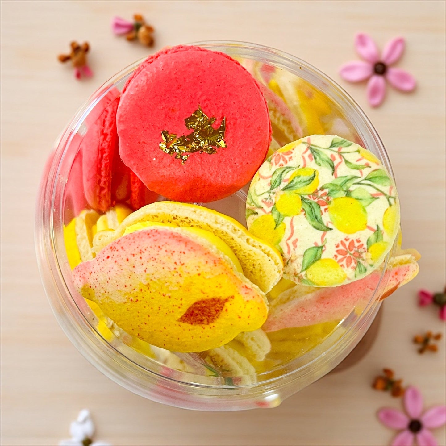The Ultimate Lemon Blossom Macaron Tower - Macaron Tower Included - Macaron CentraleDefault Flavors | Lemon - Lemon Cream Cheese - Raspberry Champagne3 Tiers