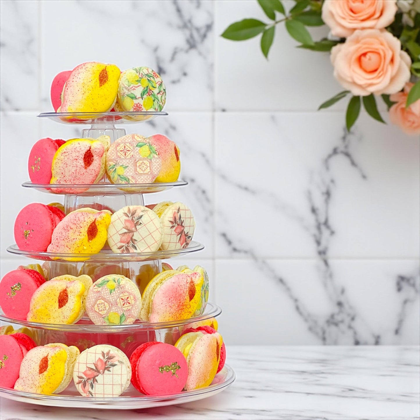 The Ultimate Lemon Blossom Macaron Tower - Macaron Tower Included - Macaron CentraleDefault Flavors | Lemon - Lemon Cream Cheese - Raspberry Champagne3 Tiers