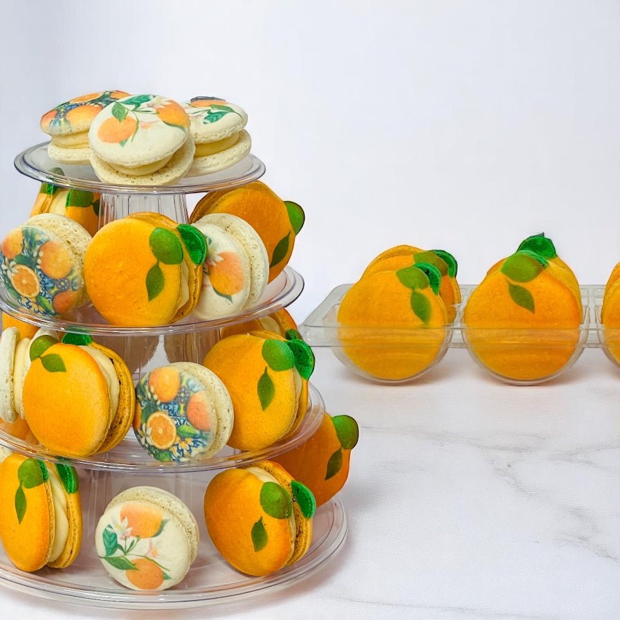 The Ultimate Orange Dessert Tower – Sweet & Stylish! - Macaron Tower Included - Macaron CentraleOrange Cream and Medley Orange3 Tiers