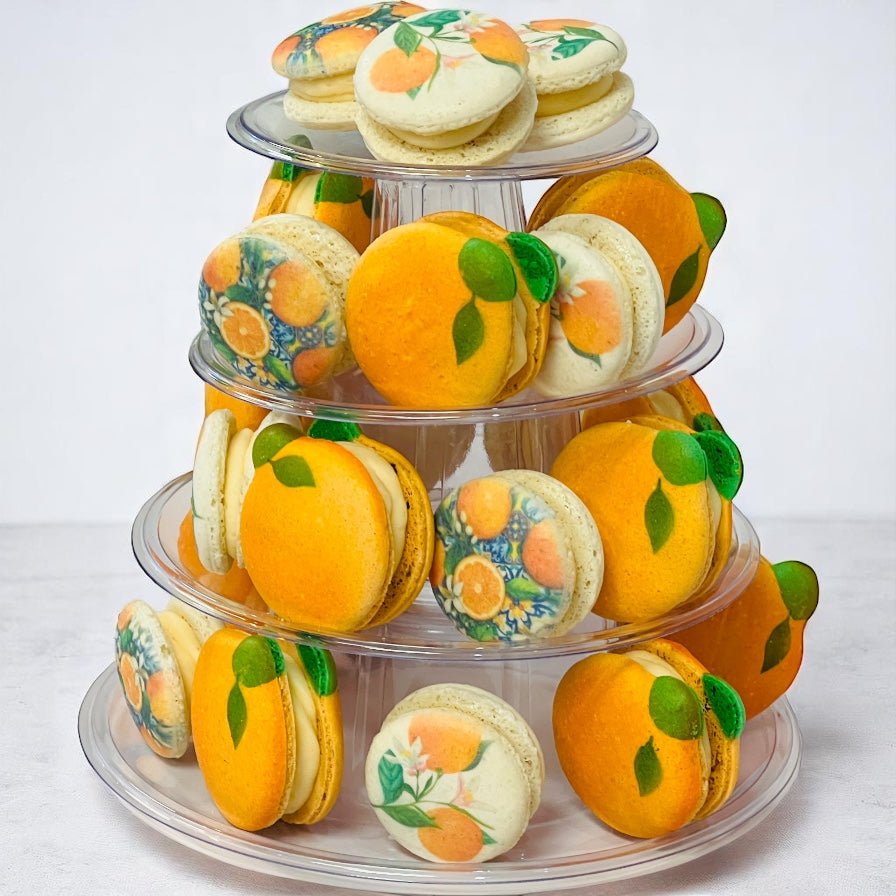 The Ultimate Orange Dessert Tower – Sweet & Stylish! - Macaron Tower Included - Macaron CentraleOrange Cream and Medley Orange3 Tiers