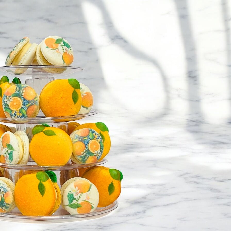 The Ultimate Orange Dessert Tower – Sweet & Stylish! - Macaron Tower Included - Macaron CentraleOrange Cream and Medley Orange3 Tiers