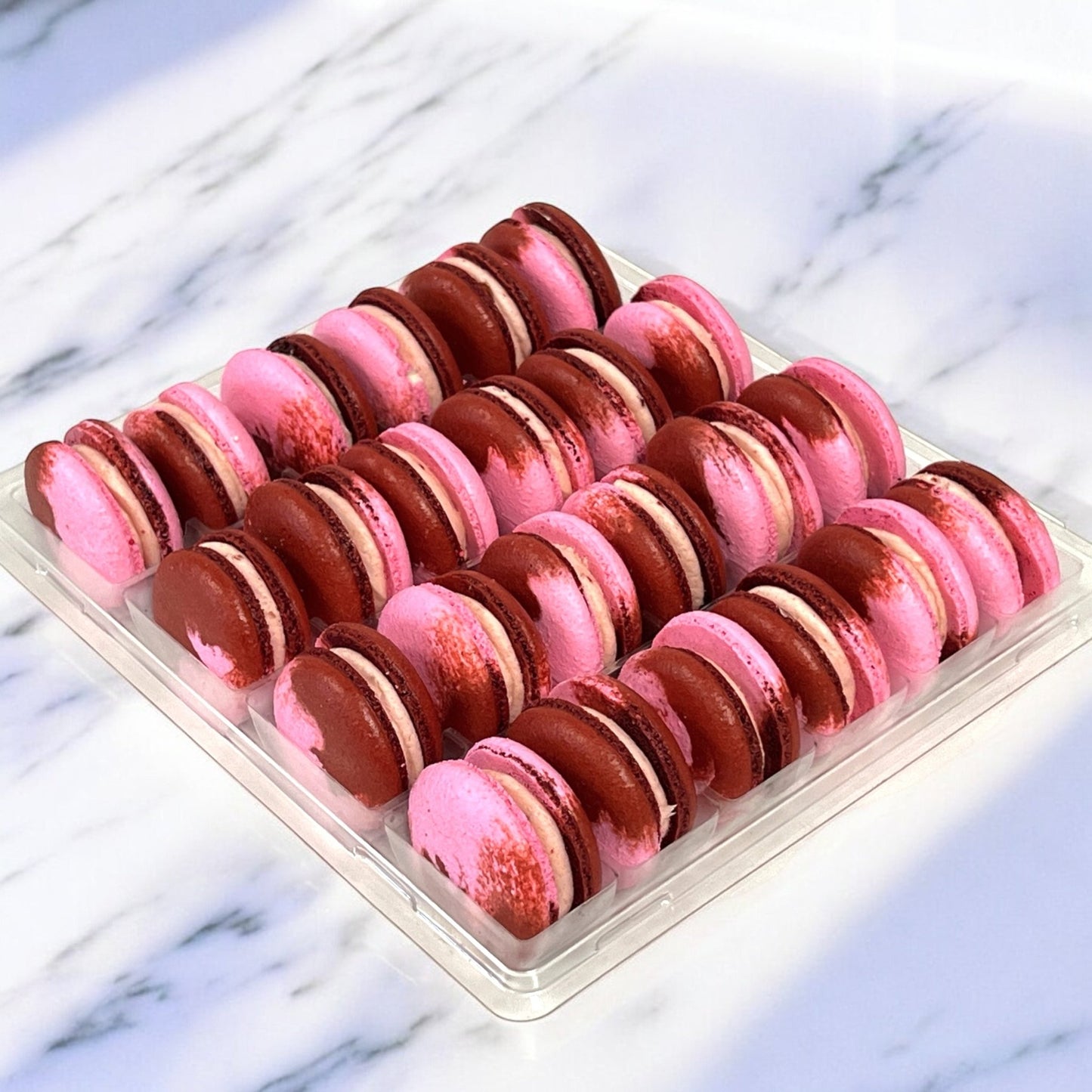 Wholesale Strawberry Rose Vegan Macarons | Available in 24 & 48 Pack - Macaron Centrale24 Pack