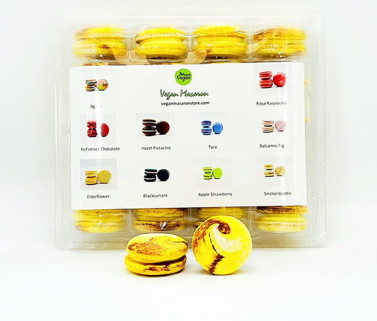 Wholesale Yellow Planet (Lemon Chocolate) Vegan Macarons | Available in 24 & 48 Pack