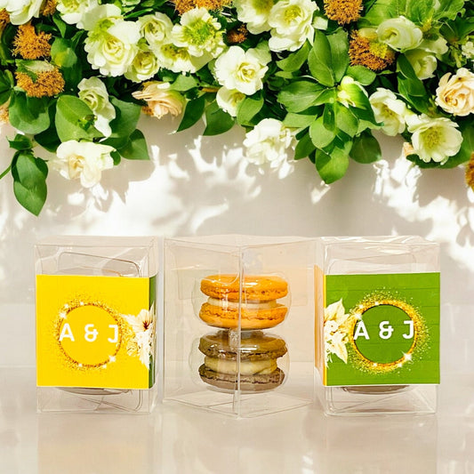 Woodland Sunset Macaron Favor Boxes: A Warm and Natural Wedding Detail - Macaron Centrale