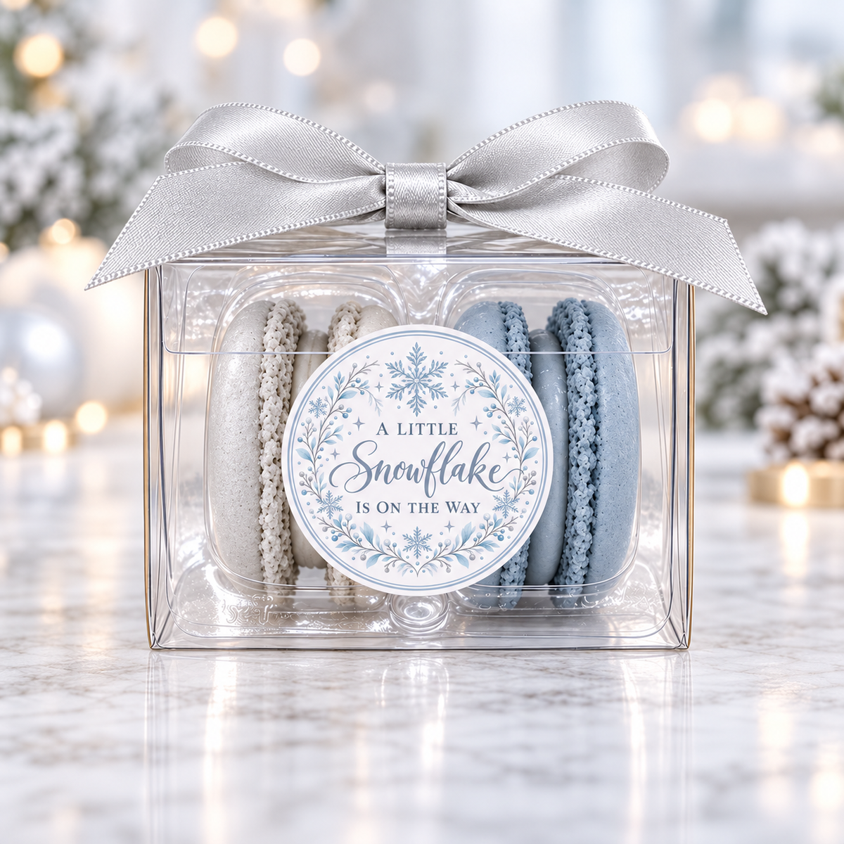 A Little Snowflake Is on the Way Macaron Favors | Winter Baby Shower Favors | Personalized 2 Macaron Gift Box | Snowflake Baby Shower