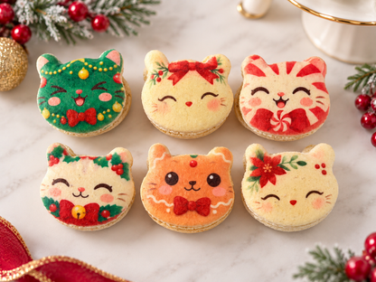 Meowgical Christmas Macarons | Cute Festive Cat-Shaped French Macaron Gift Box