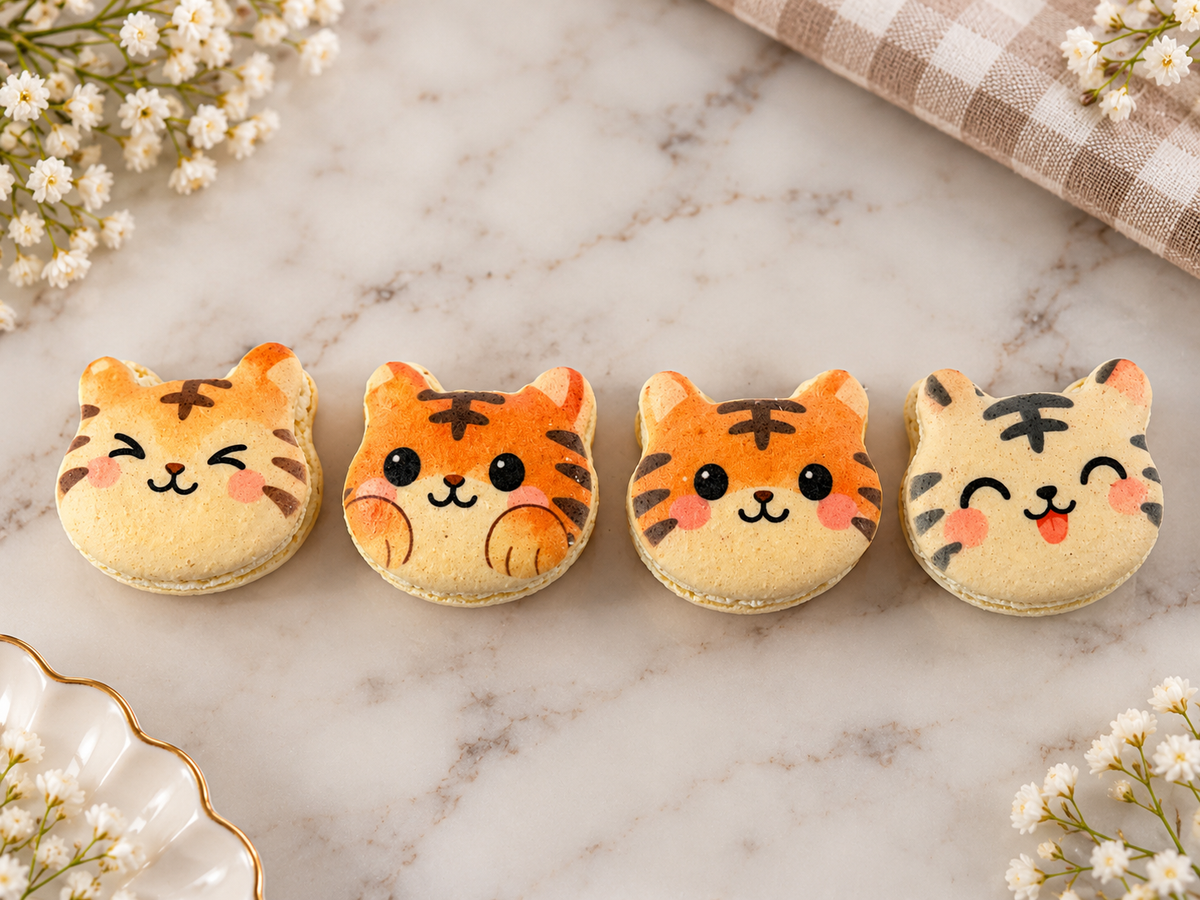 Little Roar Tiger French Macarons | Cute Kawaii Cat-Shaped Macaron Gift Box
